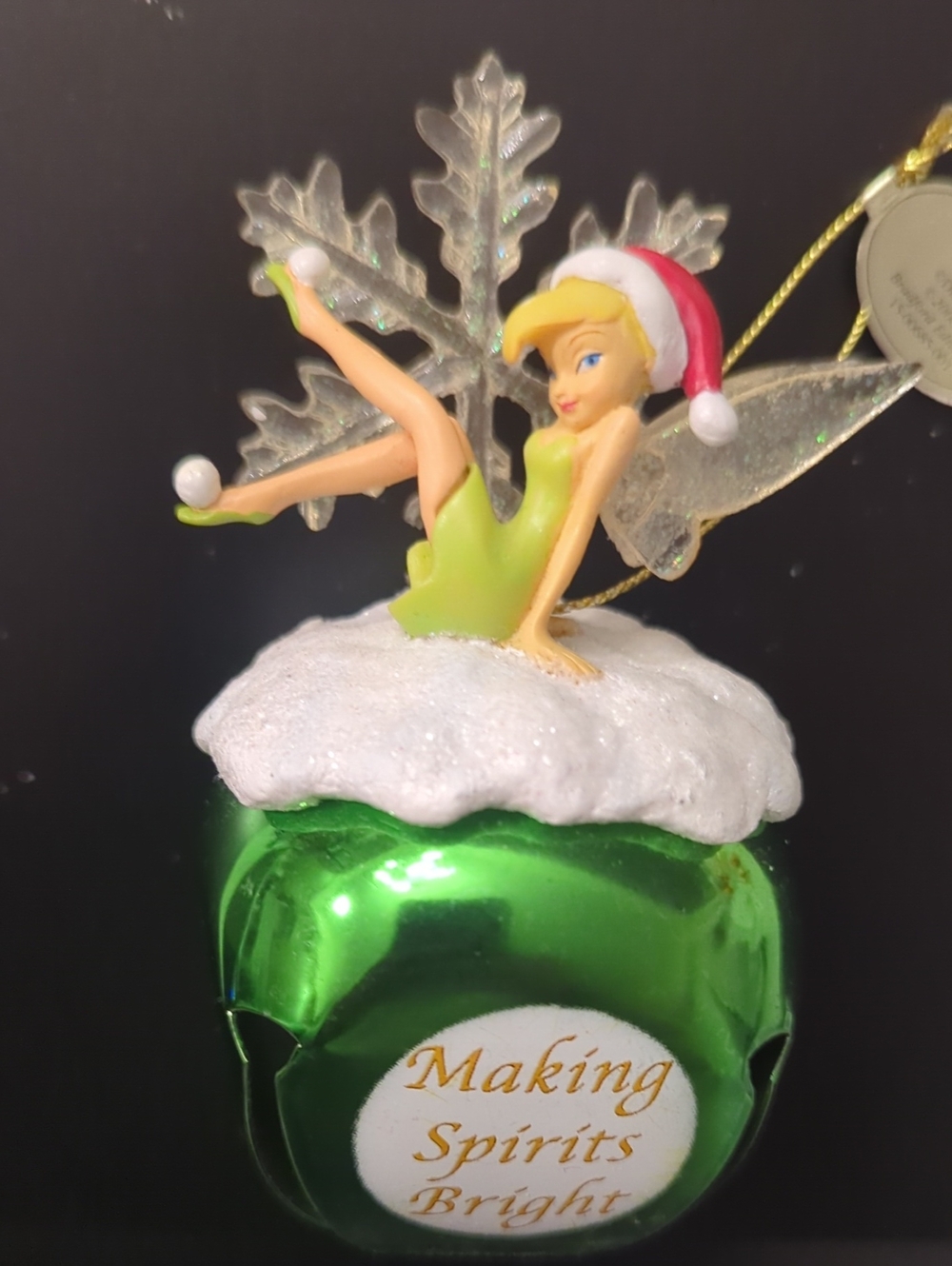 Tinkerbell Making Spirits Bright Jingle Bell Snowflake Christmas Tree Ornament